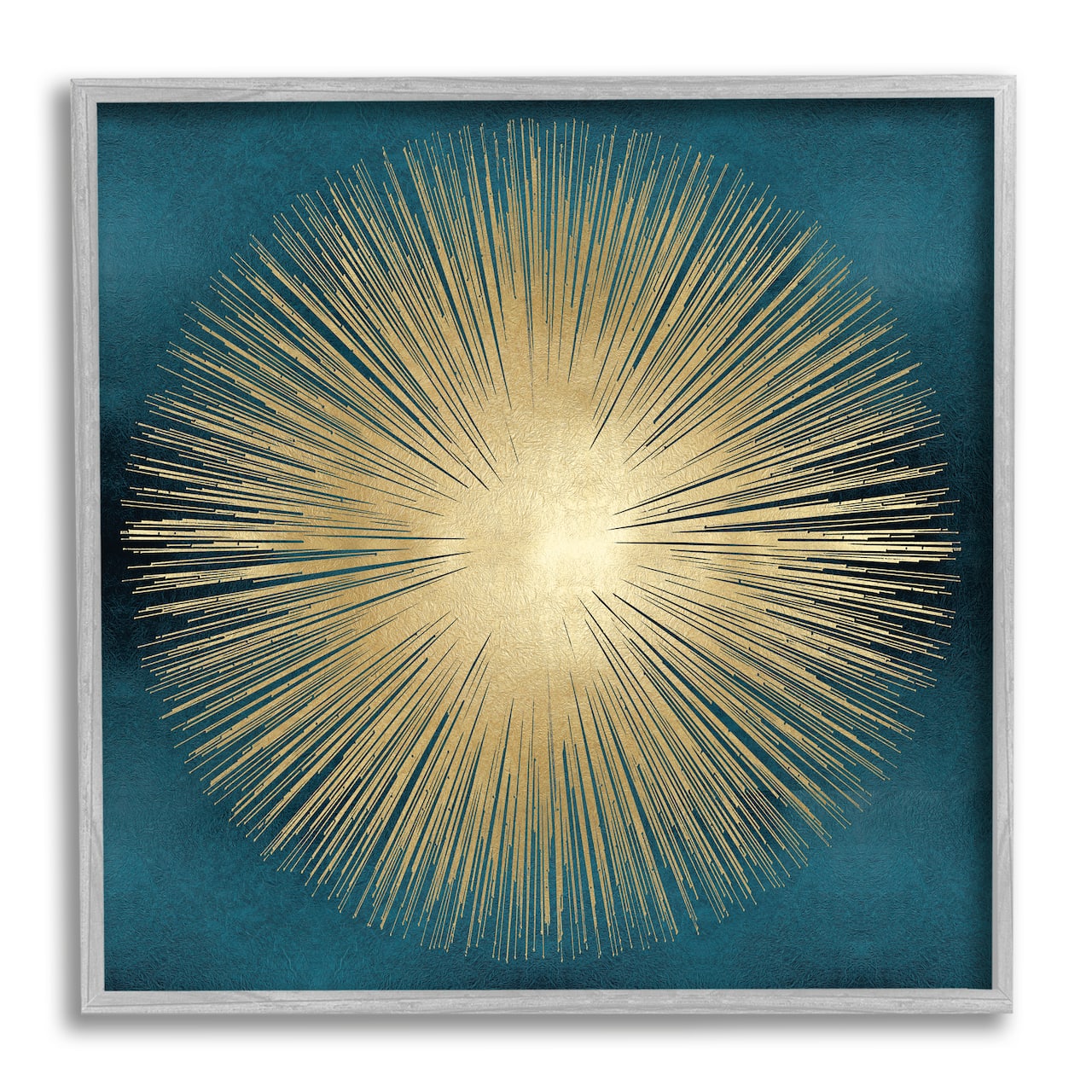 Stupell Industries Abstract Deco Sunburst Shape Over Dark Blue in Gray Frame Wall Art
